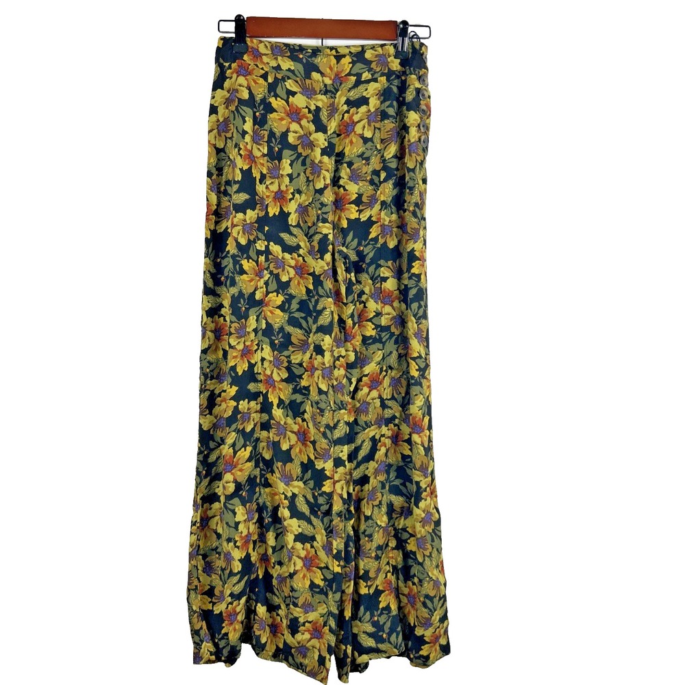 Free People Dark Floral Crepe Wide‎ Leg Pants Sz 4 Love Letters Flowy Festival
